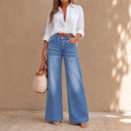 Threama High-Rise Wide-Leg Jeans – Denim Women Casual Workwear Vintage Retro 70s Wide-Leg Trousers