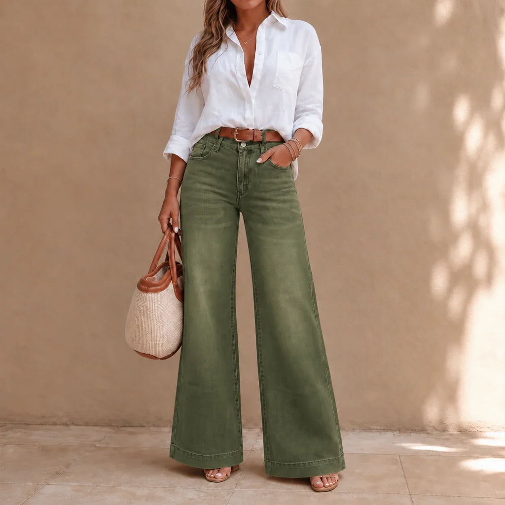 Threama High-Rise Wide-Leg Jeans – Denim Women Casual Workwear Vintage Retro 70s Wide-Leg Trousers