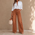 Threama High-Rise Wide-Leg Jeans – Denim Women Casual Workwear Vintage Retro 70s Wide-Leg Trousers