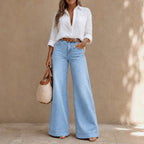 Threama High-Rise Wide-Leg Jeans – Denim Women Casual Workwear Vintage Retro 70s Wide-Leg Trousers
