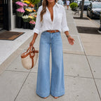 Threama High-Rise Wide-Leg Jeans – Denim Women Casual Workwear Vintage Retro 70s Wide-Leg Trousers