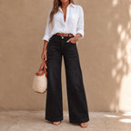 Threama High-Rise Wide-Leg Jeans – Denim Women Casual Workwear Vintage Retro 70s Wide-Leg Trousers