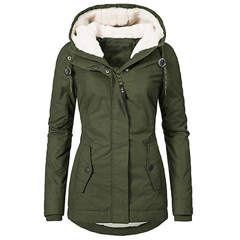 Quilven Faux Fur Hooded Parka – Women Longline Winter Coat Casual Outdoor Warm Parka Jacket
