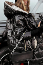 Quildera Hooded Longline Puffer Jacket – Women Padded Quilted Winter Coat Outerwear Casual Puffer Jacket