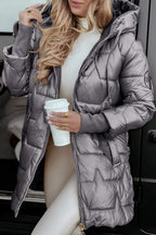 Quildera Hooded Longline Puffer Jacket – Women Padded Quilted Winter Coat Outerwear Casual Puffer Jacket