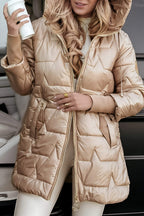 Quildera Hooded Longline Puffer Jacket – Women Padded Quilted Winter Coat Outerwear Casual Puffer Jacket
