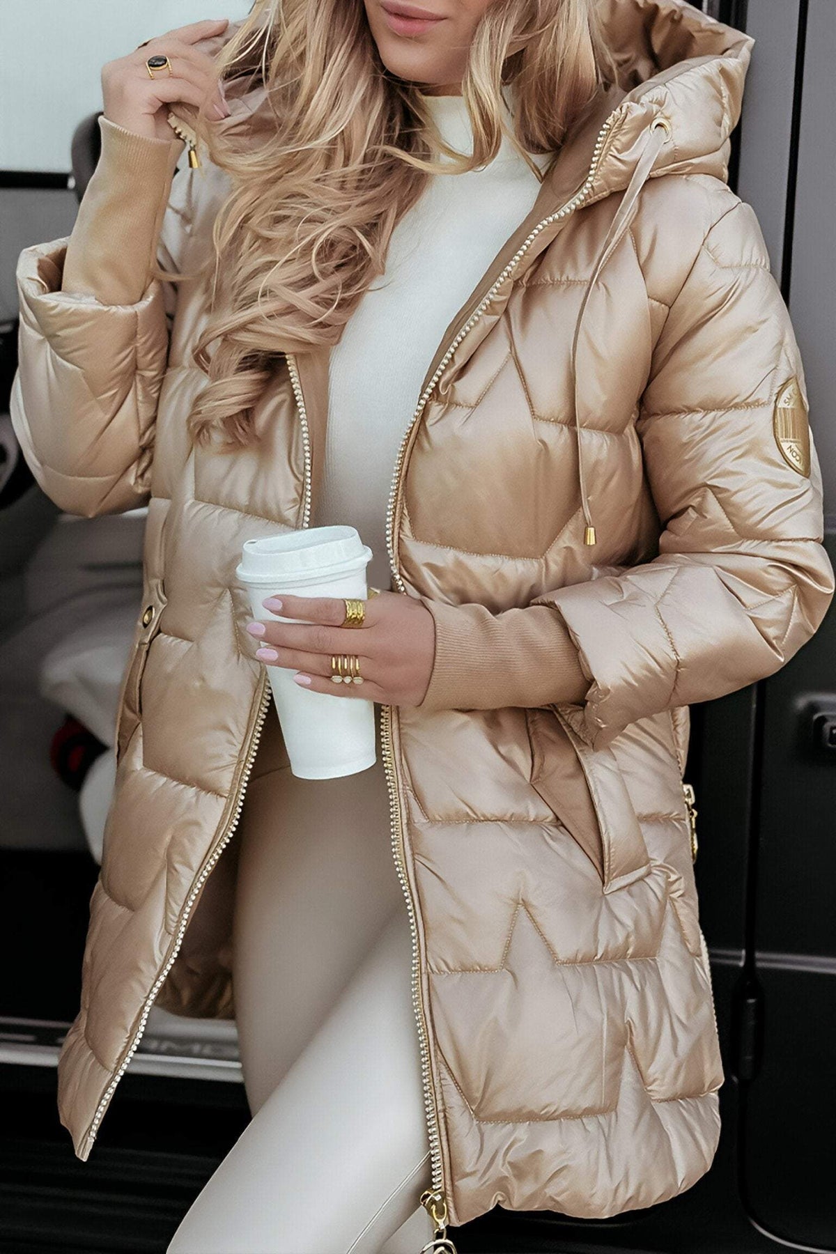 Quildera Hooded Longline Puffer Jacket – Women Padded Quilted Winter Coat Outerwear Casual Puffer Jacket