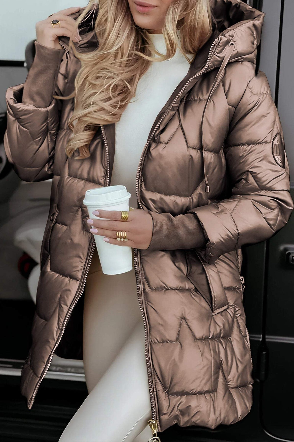 Quildera Hooded Longline Puffer Jacket – Women Padded Quilted Winter Coat Outerwear Casual Puffer Jacket