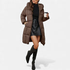 Curvape Hooded Longline Puffer Coat – Quilted Padded Women Winter Casual Zip Front Pocket Coat
