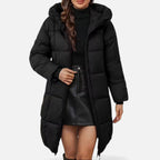 Curvape Hooded Longline Puffer Coat – Quilted Padded Women Winter Casual Zip Front Pocket Coat