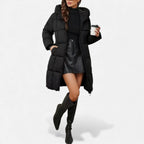 Curvape Hooded Longline Puffer Coat – Quilted Padded Women Winter Casual Zip Front Pocket Coat