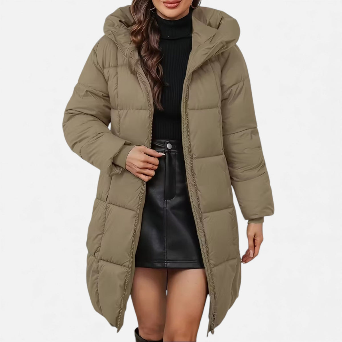 Curvape Hooded Longline Puffer Coat – Quilted Padded Women Winter Casual Zip Front Pocket Coat