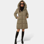 Curvape Hooded Longline Puffer Coat – Quilted Padded Women Winter Casual Zip Front Pocket Coat
