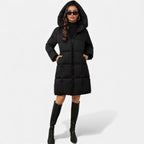 Curvape Hooded Longline Puffer Coat – Quilted Padded Women Winter Casual Zip Front Pocket Coat