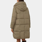Curvape Hooded Longline Puffer Coat – Quilted Padded Women Winter Casual Zip Front Pocket Coat