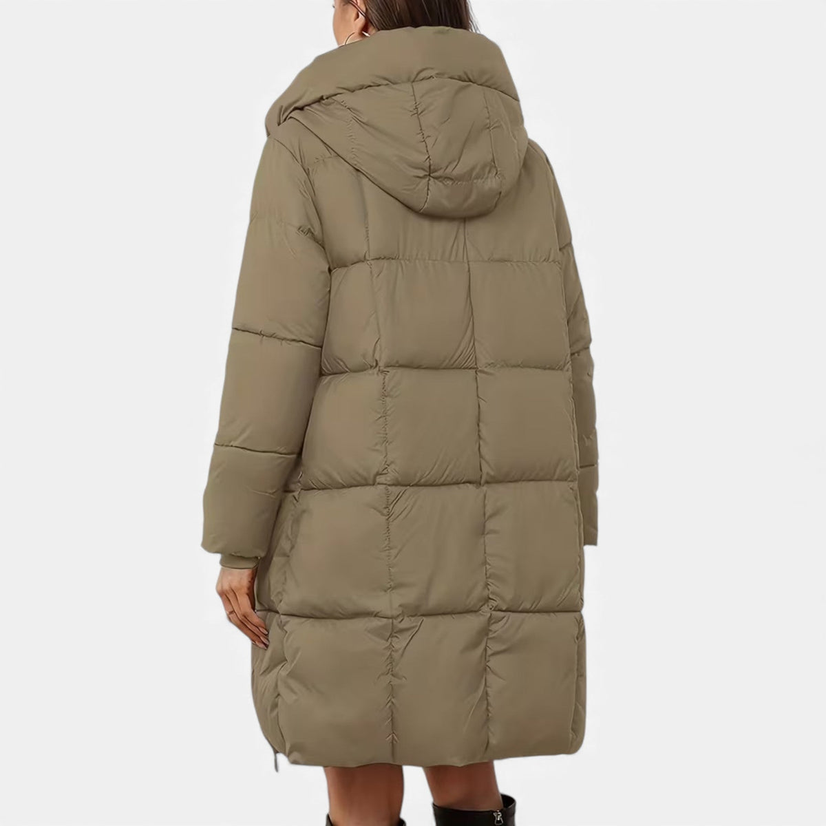 Curvape Hooded Longline Puffer Coat – Quilted Padded Women Winter Casual Zip Front Pocket Coat