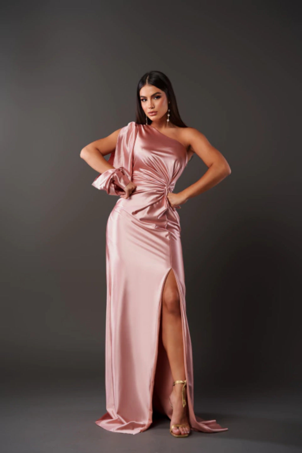 Drapnotte One-Shoulder Maxi Dress – Satin Evening Women Formal Elegant Party Maxi Dress