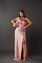 Drapnotte One-Shoulder Maxi Dress – Satin Evening Women Formal Elegant Party Maxi Dress