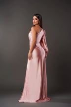 Drapnotte One-Shoulder Maxi Dress – Satin Evening Women Formal Elegant Party Maxi Dress