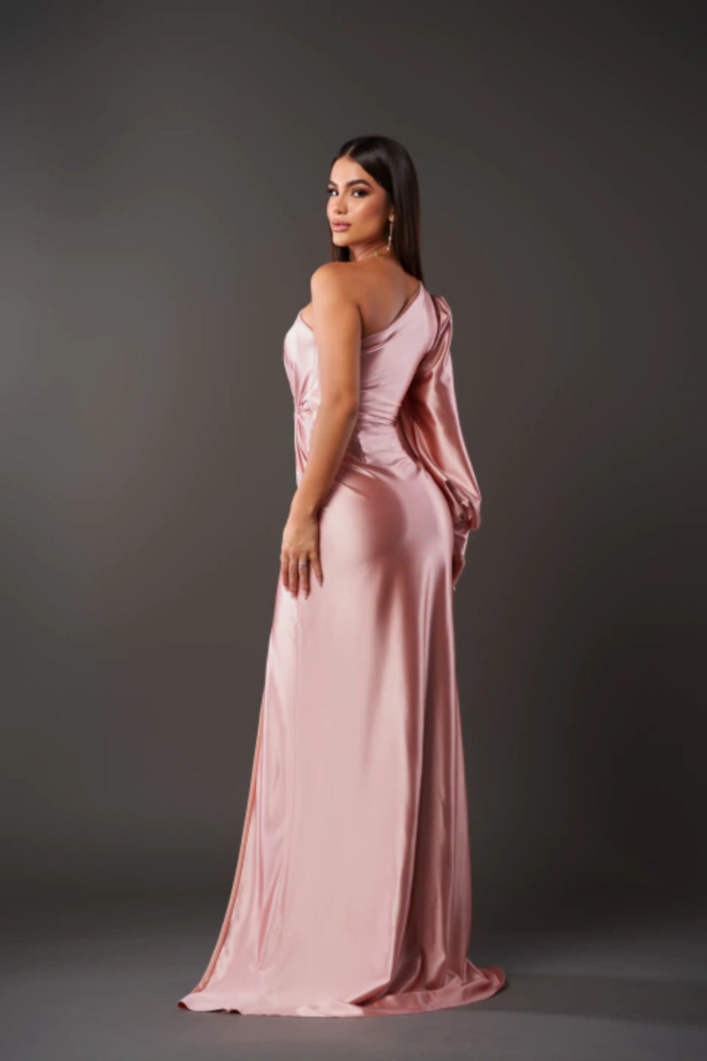 Drapnotte One-Shoulder Maxi Dress – Satin Evening Women Formal Elegant Party Maxi Dress