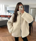 Dropela Oversized Teddy Jacket – Fleece Zip Up Women Casual Streetwear Cosy Autumn Winter Jacket