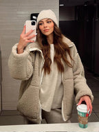 Dropela Oversized Teddy Jacket – Fleece Zip Up Women Casual Streetwear Cosy Autumn Winter Jacket