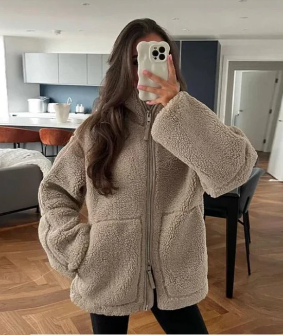 Dropela Oversized Teddy Jacket – Fleece Zip Up Women Casual Streetwear Cosy Autumn Winter Jacket