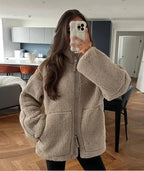 Dropela Oversized Teddy Jacket – Fleece Zip Up Women Casual Streetwear Cosy Autumn Winter Jacket