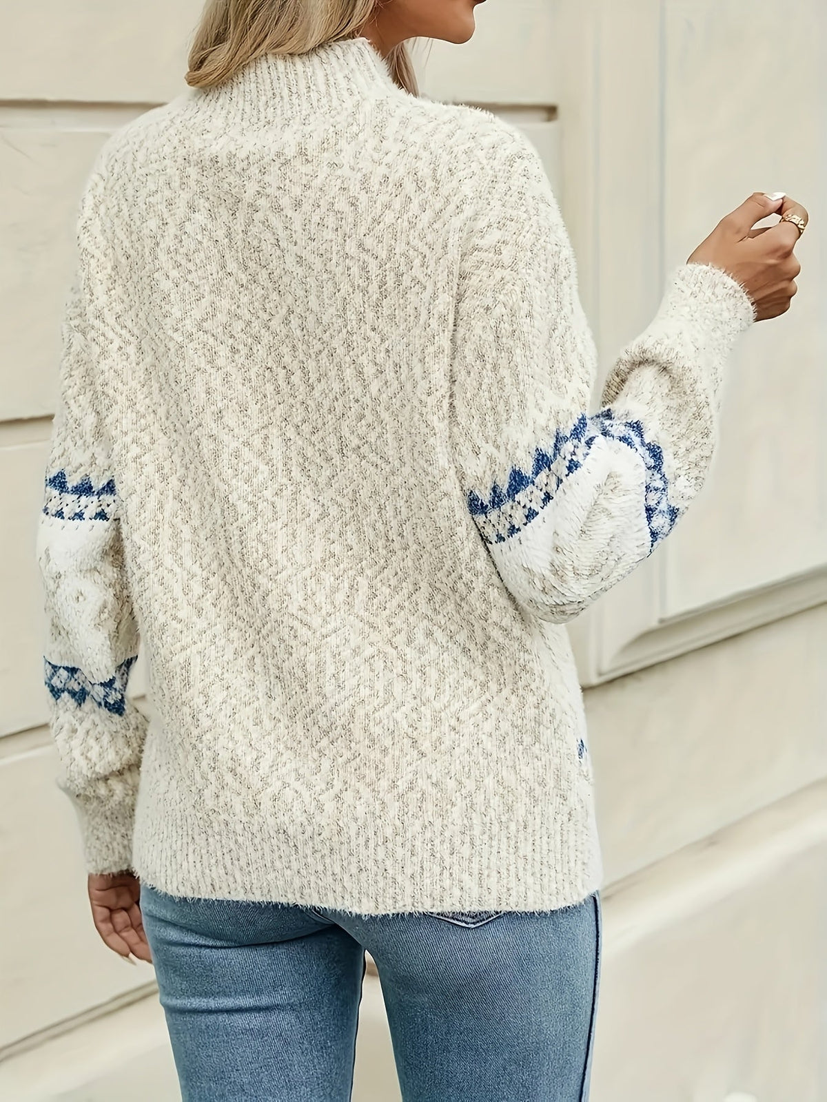 Zigbanda Fair Isle Knit Jumper – Soft Fluffy Oversized Women Casual Lounge Knitwear Jumper