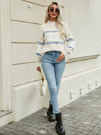 Zigbanda Fair Isle Knit Jumper – Soft Fluffy Oversized Women Casual Lounge Knitwear Jumper
