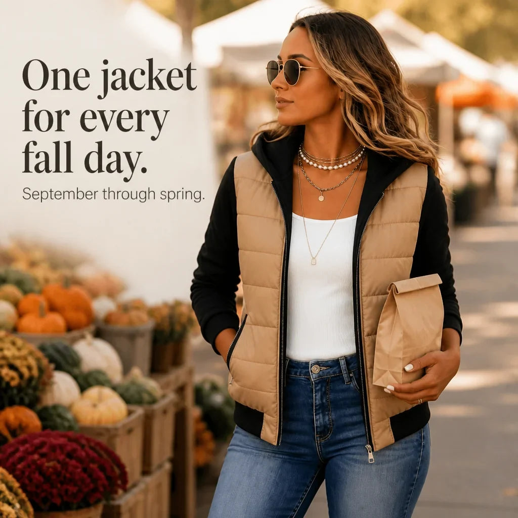 Quilnette Quilted Puffer Jacket – Women Hooded Zip Up Casual Outerwear Autumn Fall Jacket