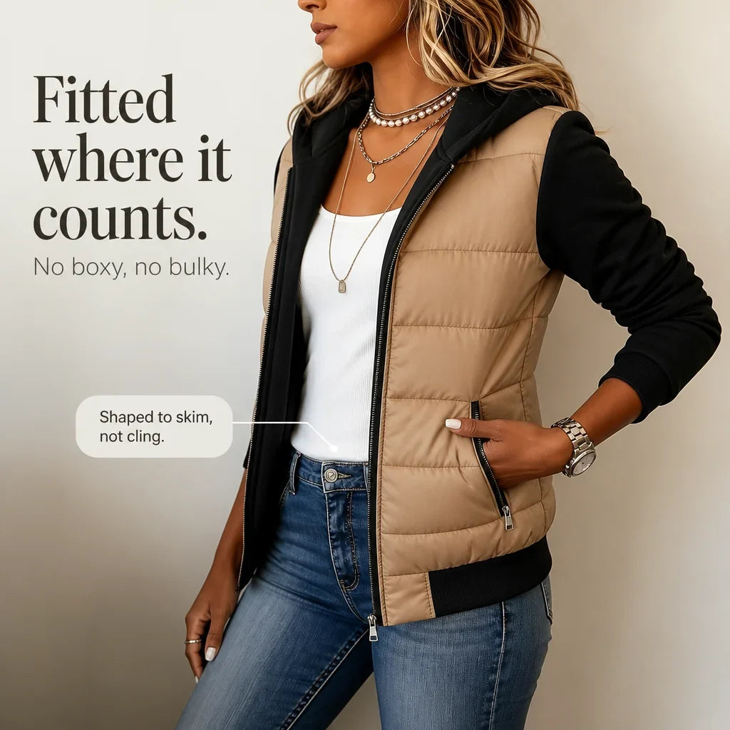 Quilnette Quilted Puffer Jacket – Women Hooded Zip Up Casual Outerwear Autumn Fall Jacket