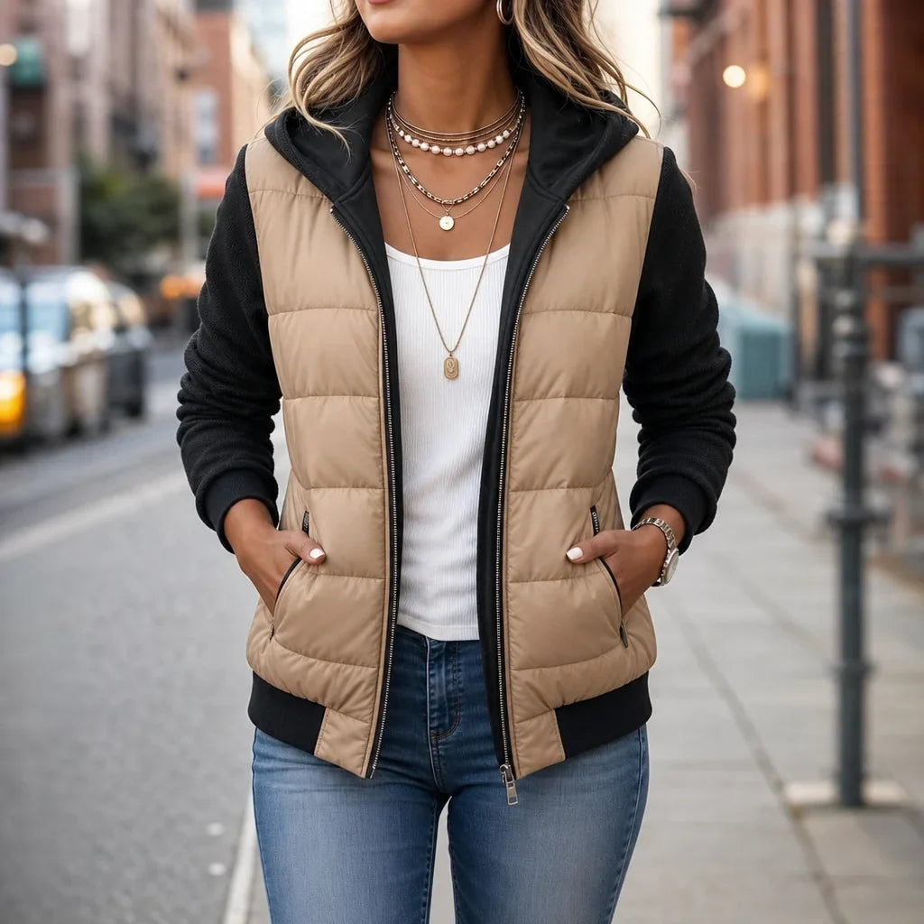 Quilnette Quilted Puffer Jacket – Women Hooded Zip Up Casual Outerwear Autumn Fall Jacket