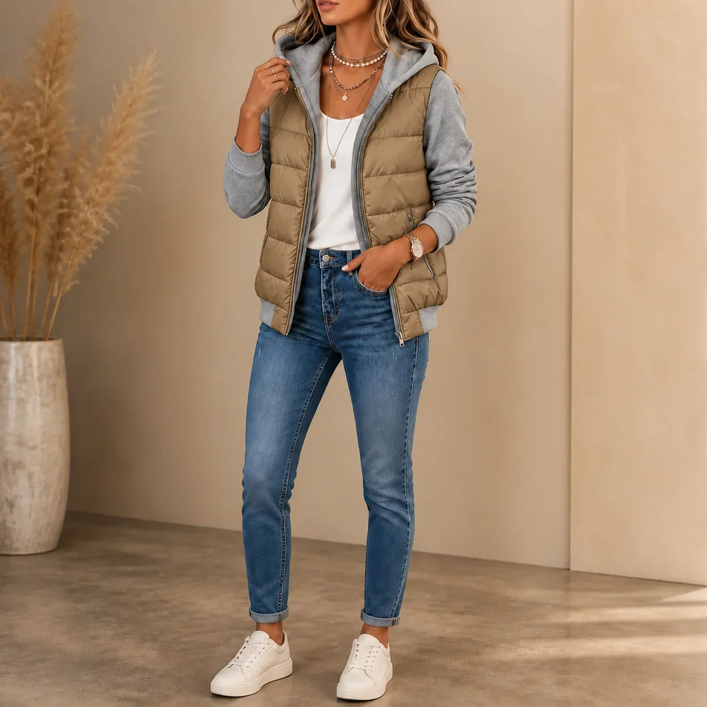 Quilnette Quilted Puffer Jacket – Women Hooded Zip Up Casual Outerwear Autumn Fall Jacket