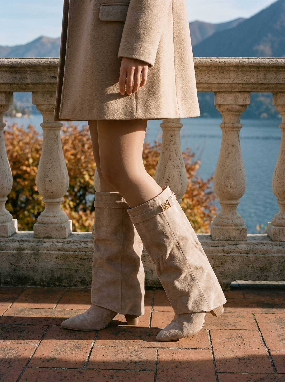 Buckstra Knee-High Wedge Boots – Suede Knee High Boots Women Block Heel Pointed Toe Elegant
