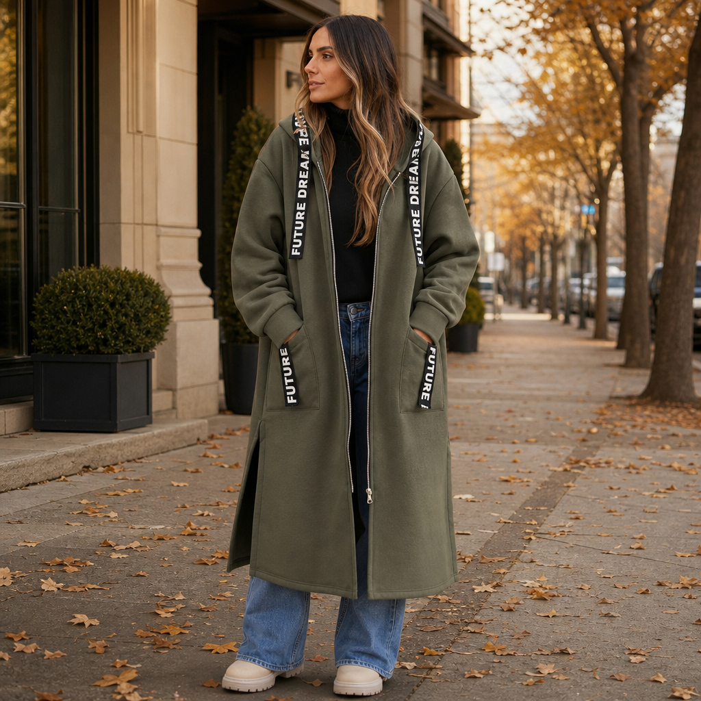 Tapdrem Longline Hooded Zip Jacket – Women Oversized Casual Streetwear Autumn Hooded Longline Jacket