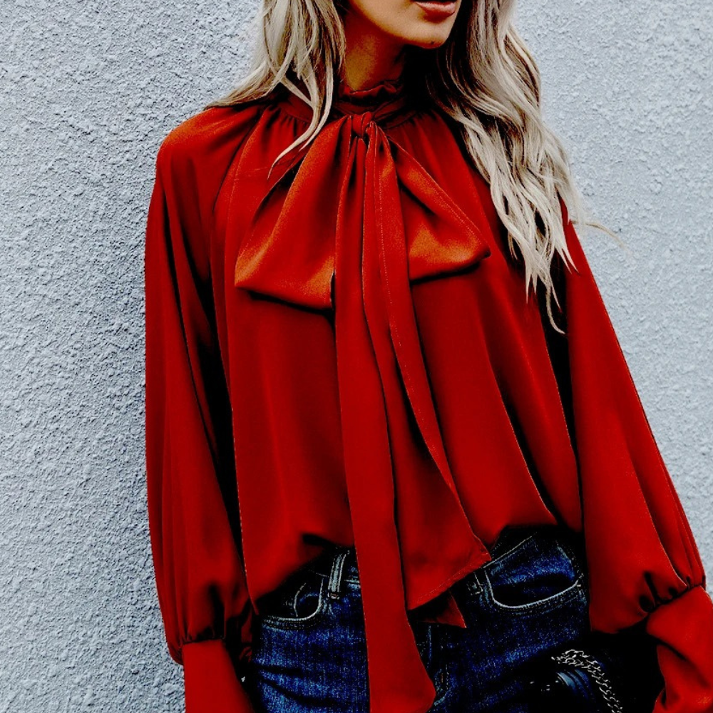Bowdra Pussy Bow Satin Blouse – Women Long Sleeve Office Formal Evening Party Elegant Satin Blouse