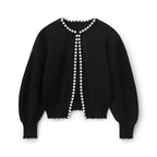 Perlintrim Cropped Cardigan – Ribbed Knit Pearl Embellished Women Sweater Fall Autumn Ladies Short Cardigan