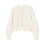 Perlintrim Cropped Cardigan – Ribbed Knit Pearl Embellished Women Sweater Fall Autumn Ladies Short Cardigan