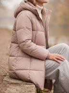 Chanquilten Hooded Longline Puffer Jacket – Padded Winter Women Warm Casual Everyday Coat Jacket
