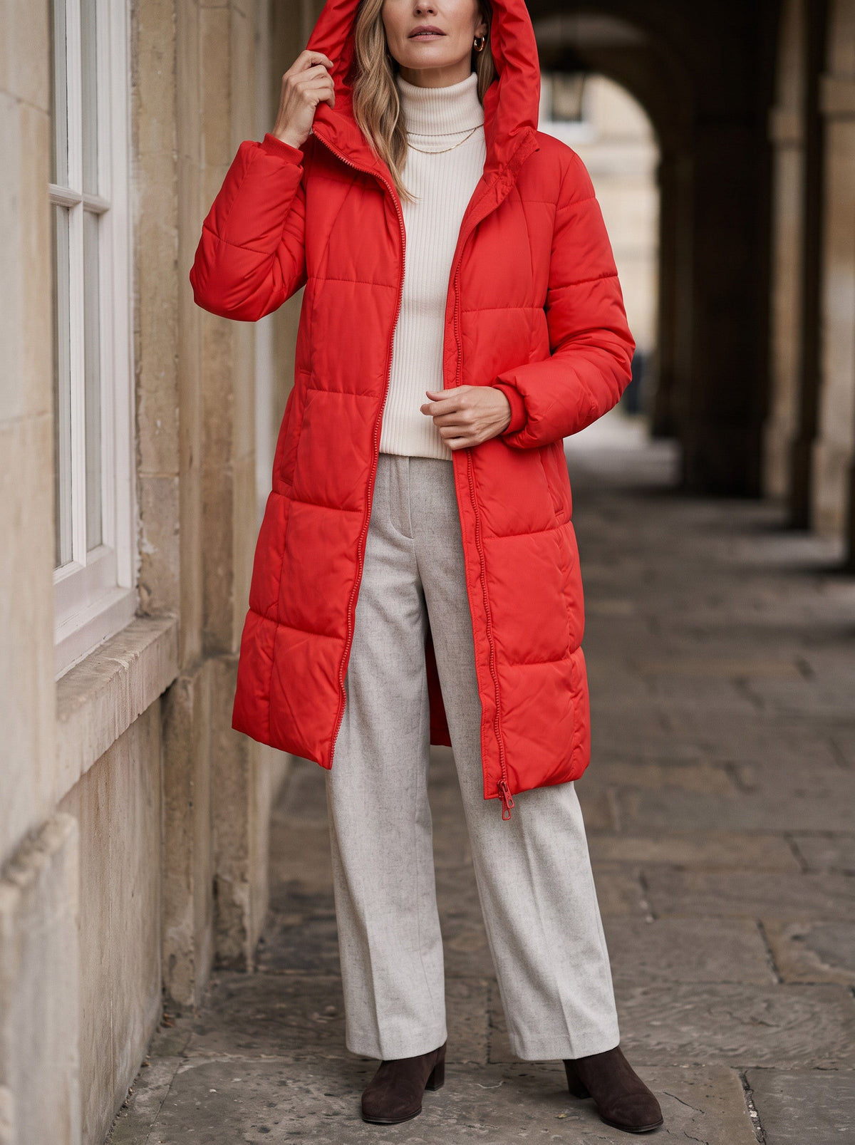 Chanquilten Hooded Longline Puffer Jacket – Padded Winter Women Warm Casual Everyday Coat Jacket