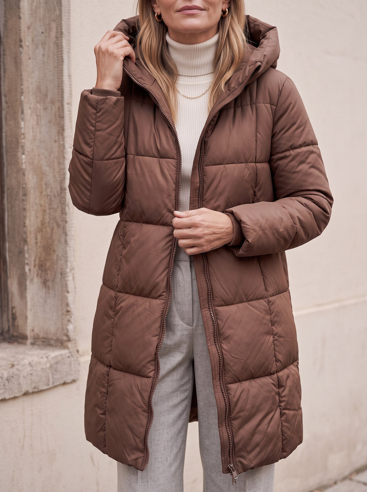 Chanquilten Hooded Longline Puffer Jacket – Padded Winter Women Warm Casual Everyday Coat Jacket