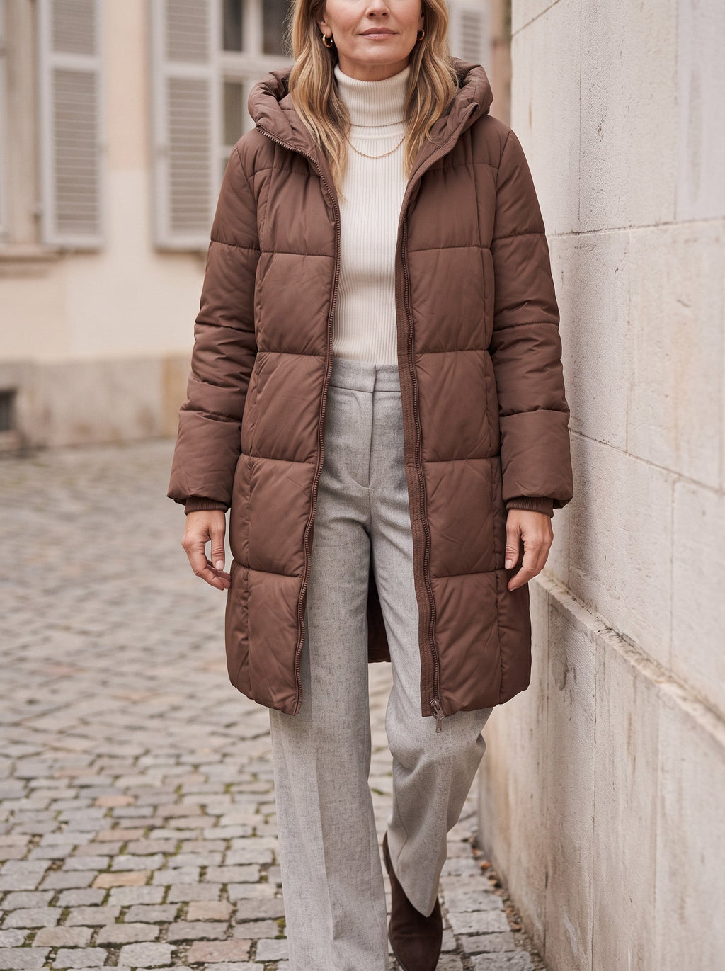 Chanquilten Hooded Longline Puffer Jacket – Padded Winter Women Warm Casual Everyday Coat Jacket