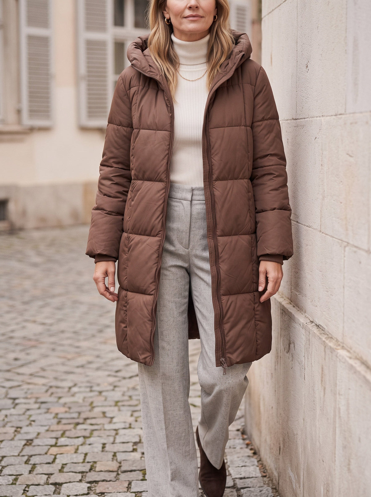 Chanquilten Hooded Longline Puffer Jacket – Padded Winter Women Warm Casual Everyday Coat Jacket