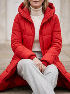 Chanquilten Hooded Longline Puffer Jacket – Padded Winter Women Warm Casual Everyday Coat Jacket