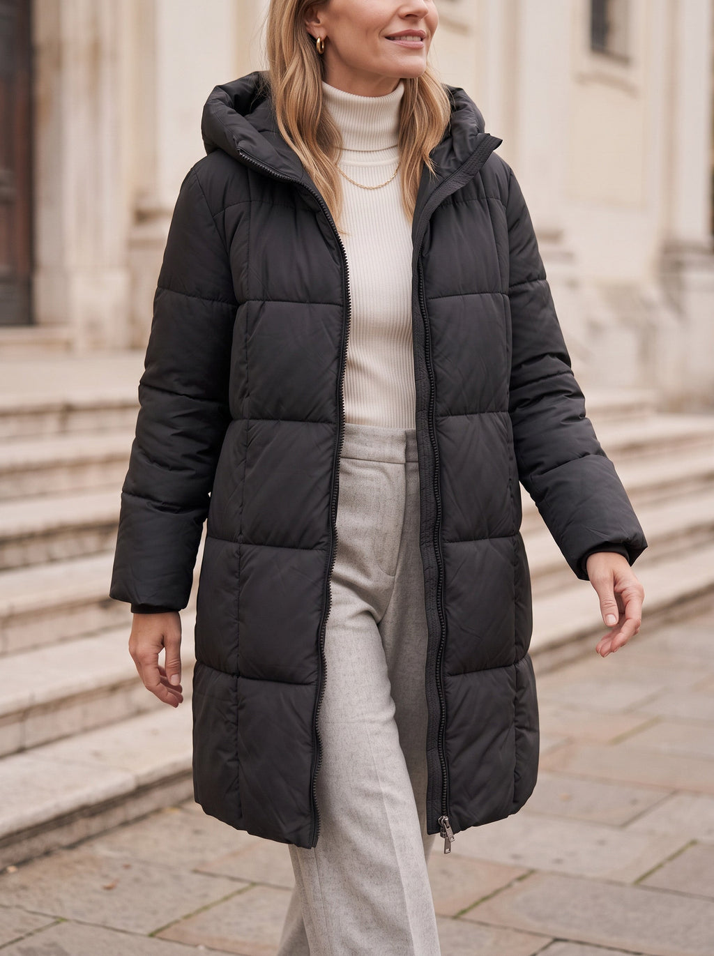 Chanquilten Hooded Longline Puffer Jacket – Padded Winter Women Warm Casual Everyday Coat Jacket