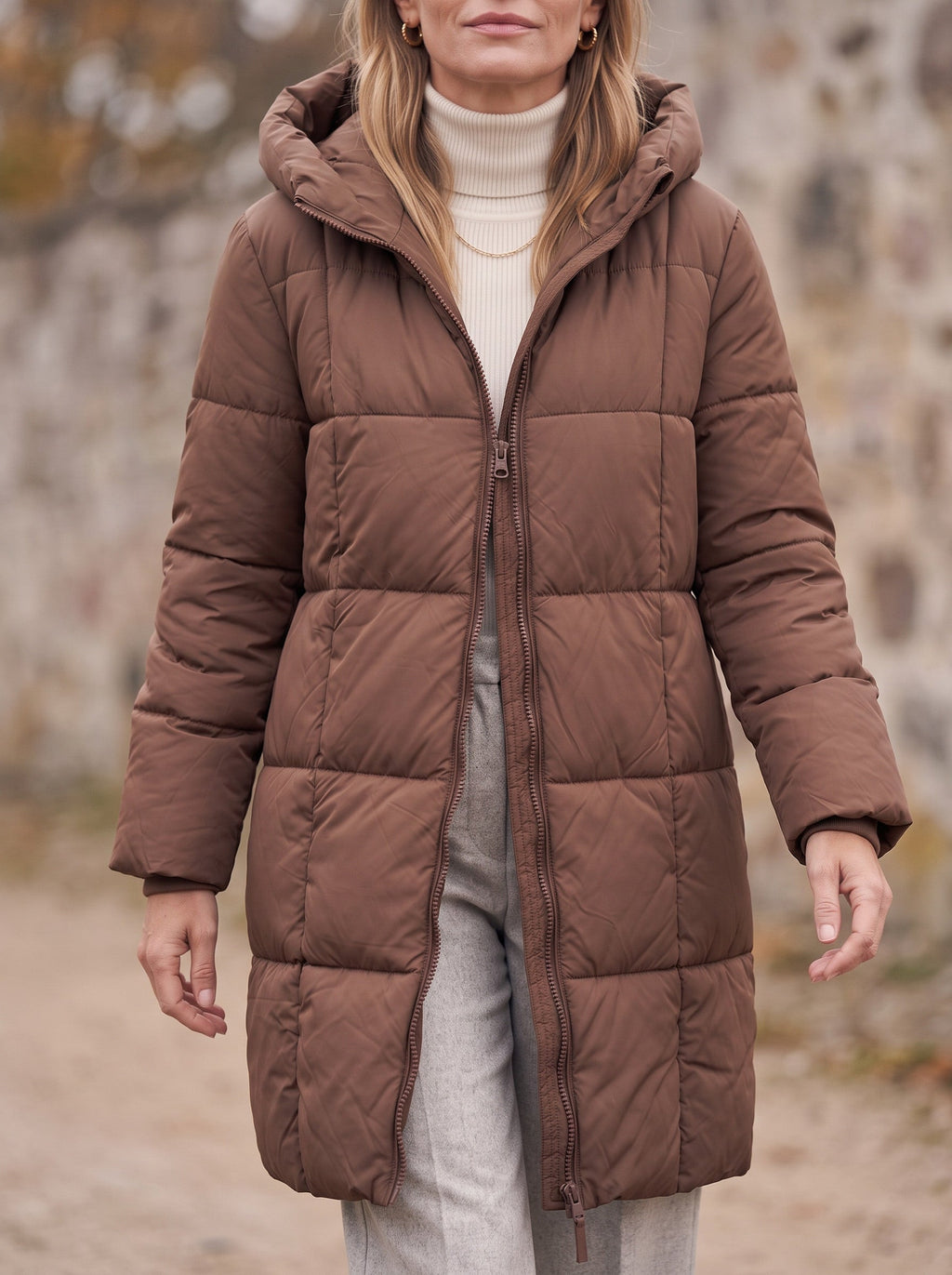 Chanquilten Hooded Longline Puffer Jacket – Padded Winter Women Warm Casual Everyday Coat Jacket