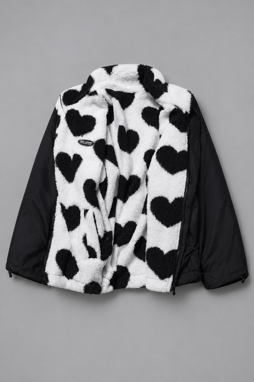 Reversa Reversible Fleece Jacket – Heart Pattern Teddy Fleece Women Casual Oversized Zip-Up Jacket