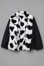 Reversa Reversible Fleece Jacket – Heart Pattern Teddy Fleece Women Casual Oversized Zip-Up Jacket