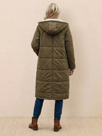 Quilchanne Sherpa-Lined Longline Puffer Coat – Quilted Hooded Women Puffer Jacket Winter Casual Outdoor Teddy Fleece Longline Coat